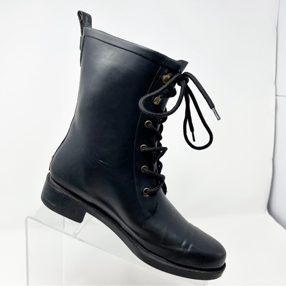 Chooka Darren Black Rubber Riding Lace-Up Rain Boots Size 5 - Picture 1 of 14